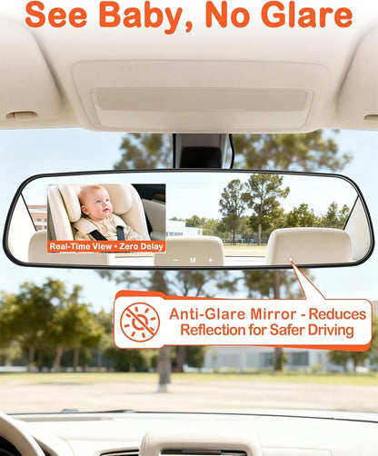 Baby Car Mirror Camera: Dash-Free 4.3-inch HD Clear Night Vision Wide Angle View for Infant Backseat Monitoring - Plug-Play No-Professional Installation for Parents Long Road Driving