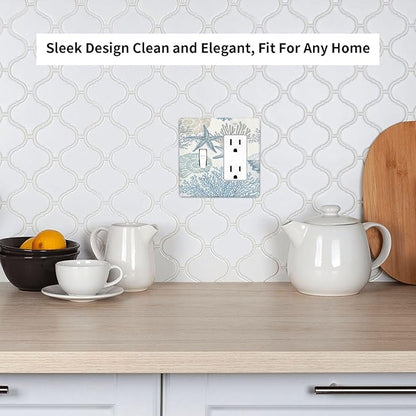 Decorative Outlet Covers Blue Starfish Coral Seaweed 2 Gang Wall Plate Single Toggle 1 Rocker Light Switch Cover Switch Plate Covers for Bathroom Bedroom Home Decor