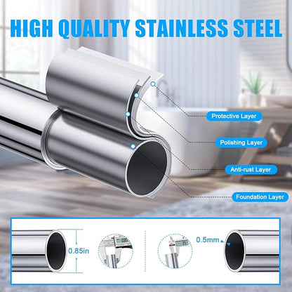 TEECK Shower Curtain Rod, 32-80 inch Adjustable Spring Tension Curtain Rod, Never Rust Anti-Slip Shower Curtain Rod for Bathroom, No Drilling, Never Collapse, Easy to Use, Silver