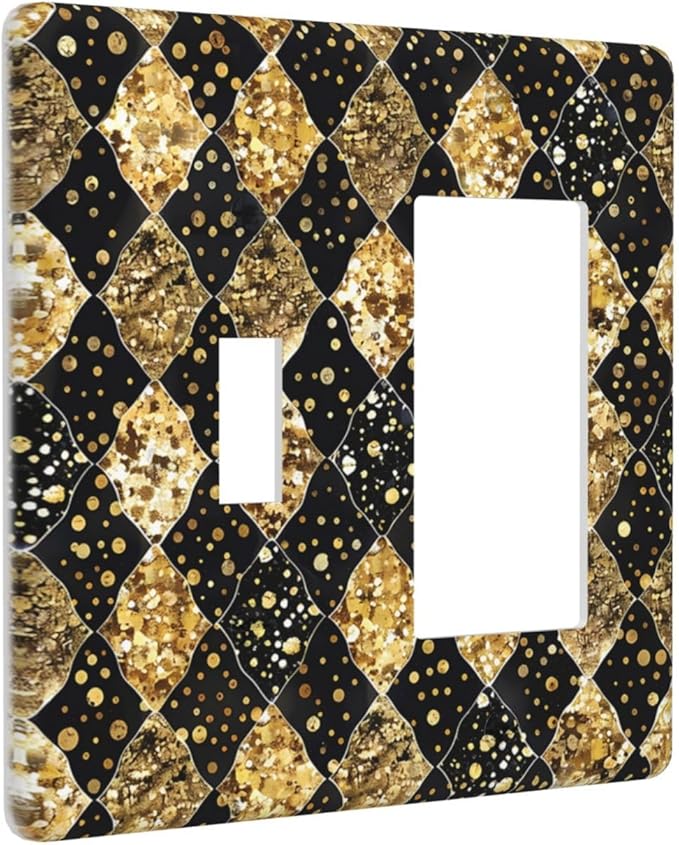 Gold Black Marble Geometric Plaid Glitter Outlet Covers 1 Toggle 1 Rocker Combination Light Switch Cover Plate Decorative Wall Plate Electrical Switch Plates for Bedroom Bathroom Decor