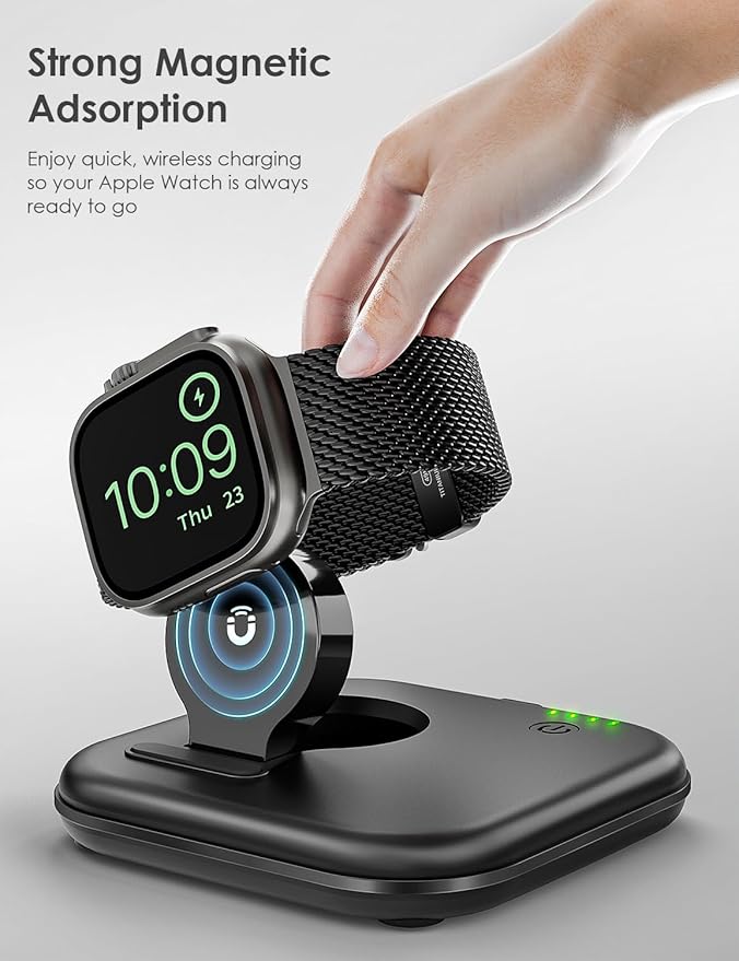 Portable for Apple Watch Charger 2000mAh - Foldable Magnetic Power Bank for Series 2-10/SE/Ultra1/2, Emergency Backup Charger with Type-C Travel Cable