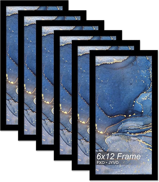 6x12 Picture Frame Set of 6, Black Frame for 6 x 12 Inch Picture Poster Photo, Light Weight and High Transparent 6 by 12 Frame for Wall - 6 Pack/Black/6"x12"