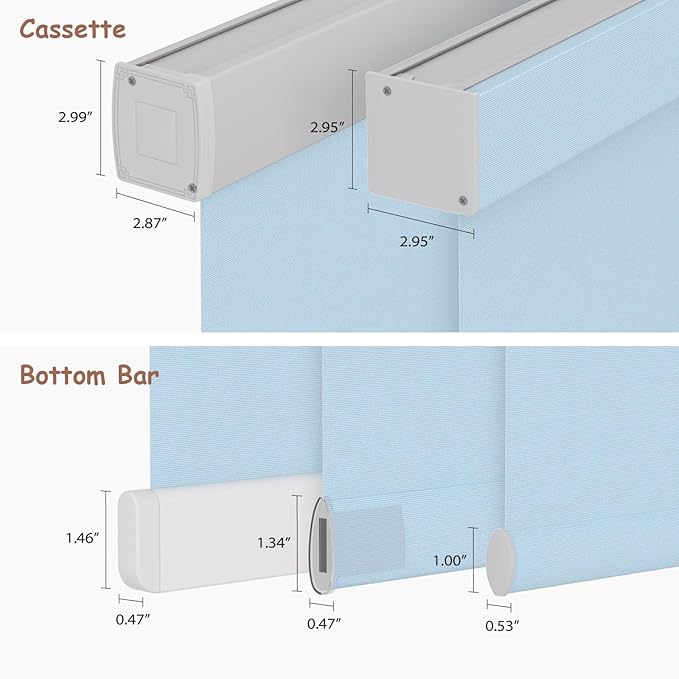 Motorized Roller Blinds with Remote, 100% Blackout Automatic Roller Shades for Bedroom, Bathroom, and Living Room, Customized Size, Pale Lake Blue