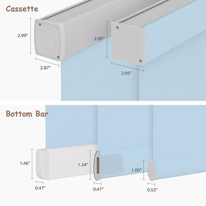 Motorized Roller Blinds with Remote, 100% Blackout Automatic Roller Shades for Bedroom, Bathroom, and Living Room, Customized Size, Pale Lake Blue