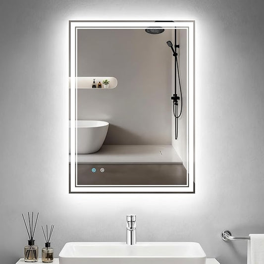 24"x 32" LED Bathroom Mirror with Anti-Fog, Dimmable Backlit + Front Lit, 3-Color LED Bathroom Vanity Mirror for Wall, Memory Function, Shatter-Proof Glass, ETL Listed(NHYJ6822D-NA)