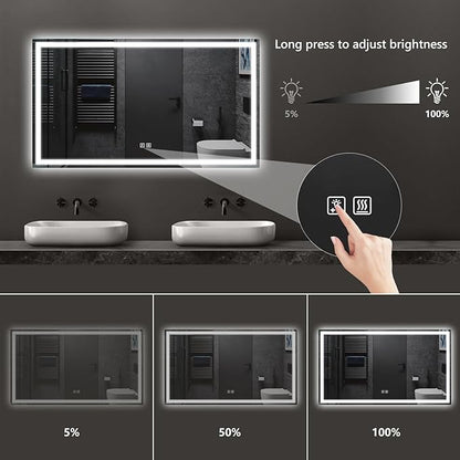 APRILSOUL 60x48 Inch LED Bathroom Mirror with Front and Backlit, Makeup Mirror with 3 Color Lights, Memory Function, Anti-Fog and Dimmable Light (Horizontal)
