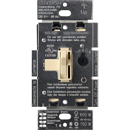 Lutron Ariadni/Toggler LED+ Dimmer Light Switch for Dimmable LED, Halogen and Incandescent Dimmer Switch, 150W, Single-Pole/3-Way, AYCL-153P-IV, Ivory