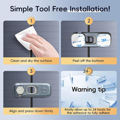 2-Pack Fridge Locks, Child Proof Refrigerator/Freezer Door Lock, Child Safety Cabinet Lock with Adhesive Pads -Freezer Latch to Keep Door Closed for Latches,Drawer,Closets,Oven (Clear-Blue)