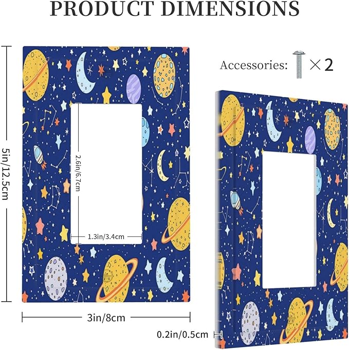 Stars Starry Night Sun Moon Planet Constellations Decorative Outlet Covers 1 Gang Single Rocker Light Switch Cover Plate Wall Plates GFCI Faceplate for Bedroom Bathroom Decor