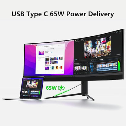 INNOCN 45C1R 45 Inch 5120 x 1440p Ultrawide Curved Gaming Monitor, R1500, HDR400, USB Type-C 90W Power Delivery, PIP/PBP, Built-in Speaker, Height Adjustable, Black