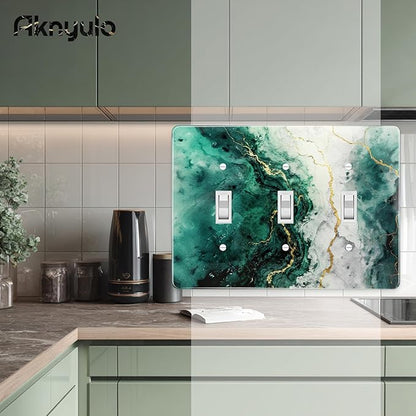 Modern Abstract Lexury Dark Turquoise Teal Blue Gray Marble Textured Light Switch Plates Wall Plates Decorative Electrical Outlet Cover Plates Acrylic Double Outlet Covers Switch Plates 3 Gang