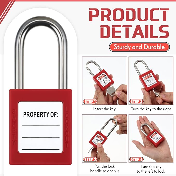 Landhoow 24 Set Lockout Tagout Locks and Keys Kit Loto Locks Different Safety Lock 2 Keys Per Lock Tag Out Padlocks for Electrical Lockout Tag Out Stations and Devices Kits (Red)