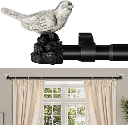 Vintage Pewter Curtain Rod 48 to 90 Inches Curtain Rods for Windows Adjustable Drapery Rod with Bird Finials Heavy Duty Curtains Rods for Living Room Bedroom