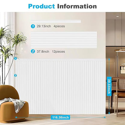 Art3d Wainscoting Wall Panel Kit, 37.8" Tall Beadboard Panels for Walls, Polystyrene Board and Batten Wall Panel Kit, Easy DIY Decorative Trim for Living Room, Kitchen, Bedroom – Covers 31 Sq.Ft