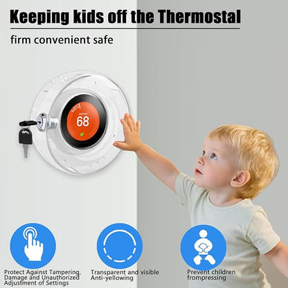 Round Thermostat Lock Case with Key, Upgraded,Thermostat Cover Universal, Thermostat Lock Case Clear, Wall Thermostat Guard, Fits Round Nest Thermostat(3.5x3.5x1.9 in) or Smaller