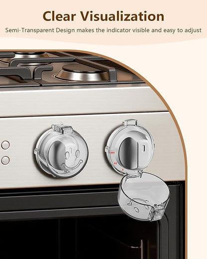 Stove Knob Covers - 5 Pack Heat Resistant Gas Stove Knob Covers with Child Proof Lock & 3M Strong Adhesive, Oil-Proof Oven Knob Covers with Clear Transparent Design, Pet-Friendly