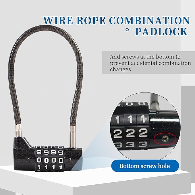 Combination Lock with Long Cable Durable Flexible 4 Digits Combo Locks 7.5” Locker Lock for Gym Locker School Cabinet Barn Gates/Sheds/Pet Cages Backpack Suitcase (7.5")