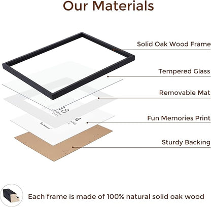 Fun Memories 18x24 Picture Frame Black, Rustic Oak Wood 18 x 24 Poster Frames, Tempered Glass, 18x24 Frame with Mat for 16x20, Minimalist Wood 18 by 24 Frames, 18"x24" Art Frame, 1 Pack