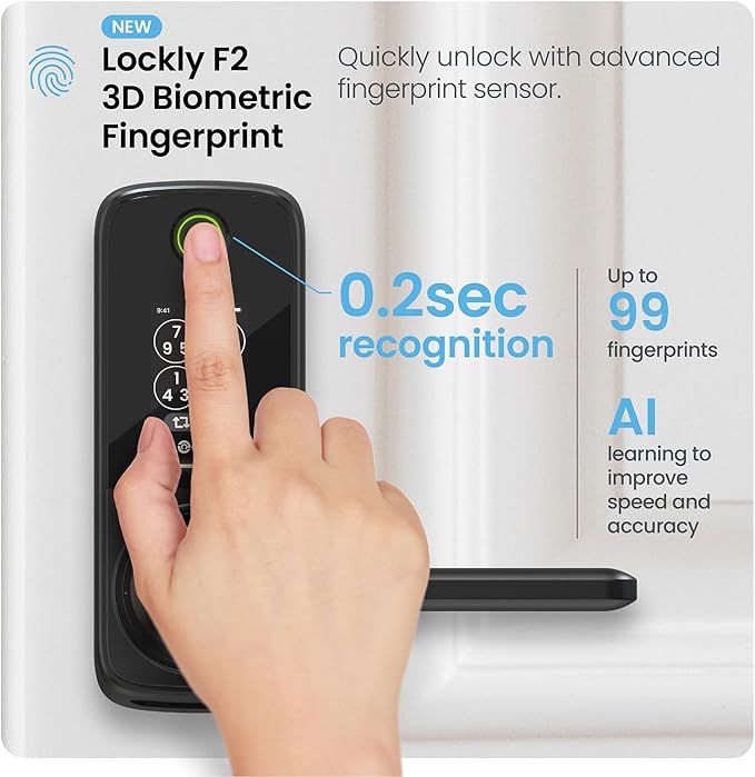 Lockly Smart Lock Secure Pro (2025 Latest Version),Fingerprint Door Lock, Keyless Entry, Built-in Wi-Fi Latch, PIN Genie Keypad (Black)