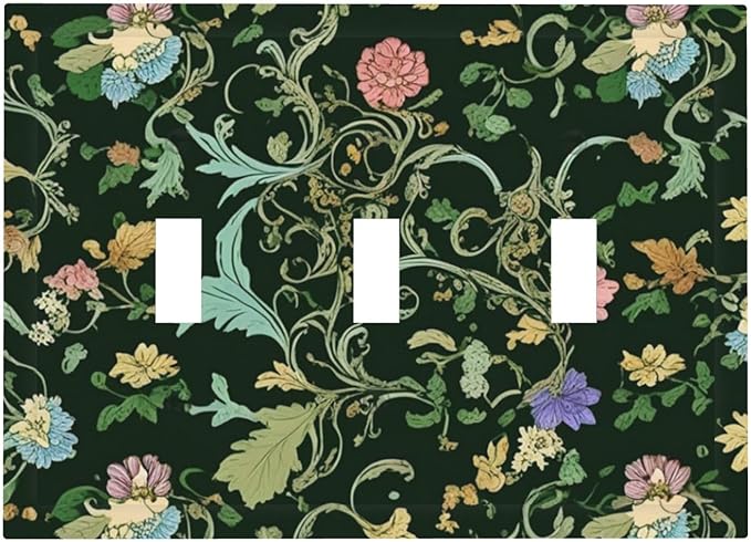 Decorative Light Switch Cover Plate Vintage Green Leaf Plant Rustic Pink Flower 3 Gang Wall Plate Oversized Triple Toggle Switch Cover Plate Jumbo Faceplate for Home Decor