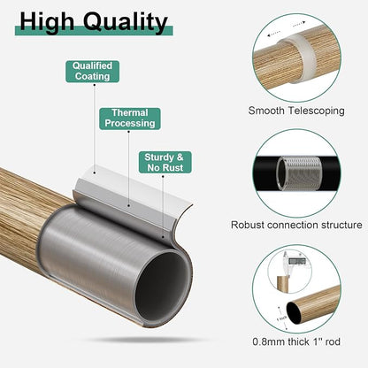 2 Pack Boho Wood Curtain Rods for Windows 72 to 144 inch,1" Adjustable Heavy Duty Window Curtain Rod with Imitation Wood Grain Finials,Rustic Decorative Drapery Rods Set 36-150'',Weathered Wood
