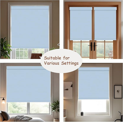 Motorized Roller Blinds with Remote, 100% Blackout Automatic Roller Shades for Bedroom, Bathroom, and Living Room, Customized Size, Pale Lake Blue