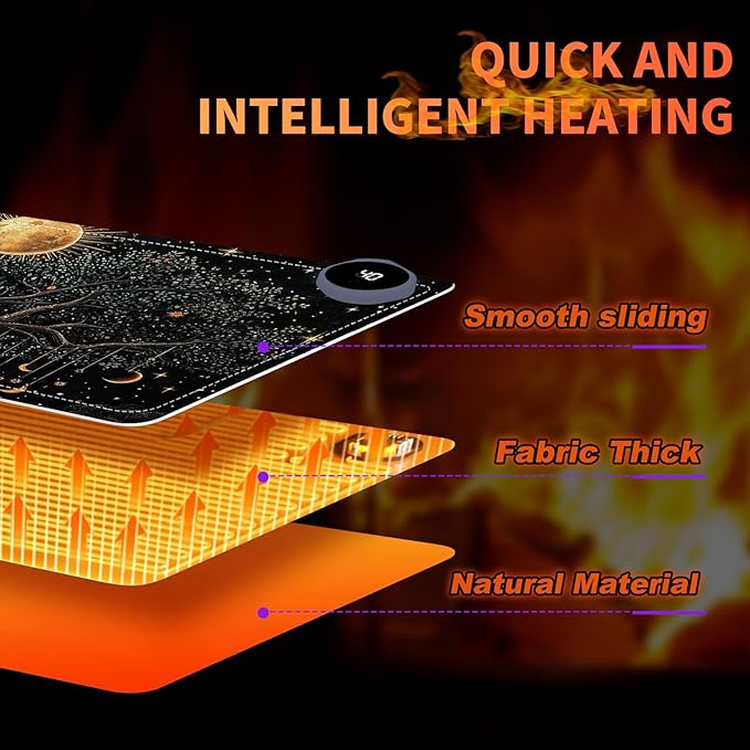 Heated Mouse Pad 23.6 x 14 in 3-Temp Fast Heating Desk Mat with Auto Timer Warmer for Hands Wrist Pain Relief Waterproof Keyboard Mat for Office, Gaming, Home, Moonlit Tree Art