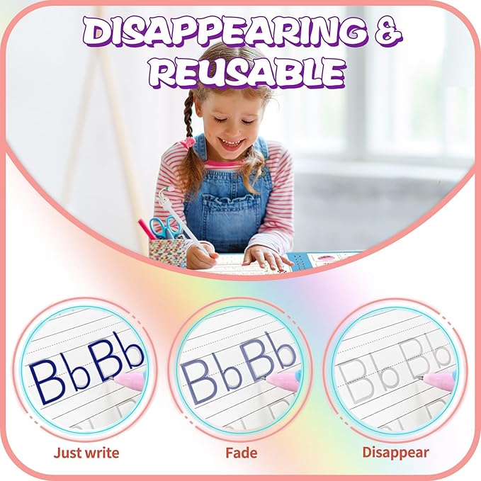 Upgraded Large Size Magic Practice Writing Copybook, Reusable for Kids, Reusable Copybook Preschool for Kids Age 3-8 Calligraphy(4 Books with Pens)-Blue Bag