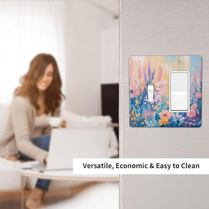 Outlet Covers Colorful Watercolor Flowers Wildflower Plants 1 Toggle 1 Rocker Combo Light Switch Cover Plate Decorative Switch Plate Covers Electrical Wall Plate for Bathroom Home Decor