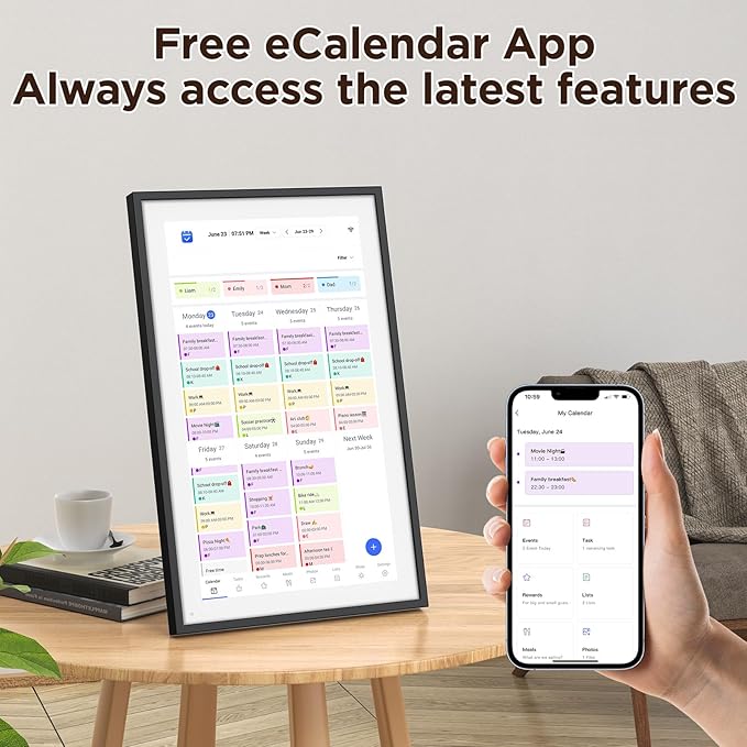LOOFII 10.1 Inch Smart Digital Calendar – HD Touchscreen Family Planner & Calendar with Chore Chart & Meal Planner (Black White)