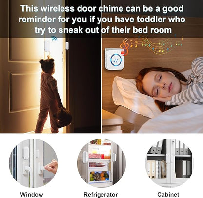 SanJie Wireless Door Chime Sensor, When Door Opens, Entry Alarm for Business/Home/Kids, 5 Adjustable Volume Ringer Alert 2 Sensors + 1 Receivers, 500 FT Range,26 Chimes