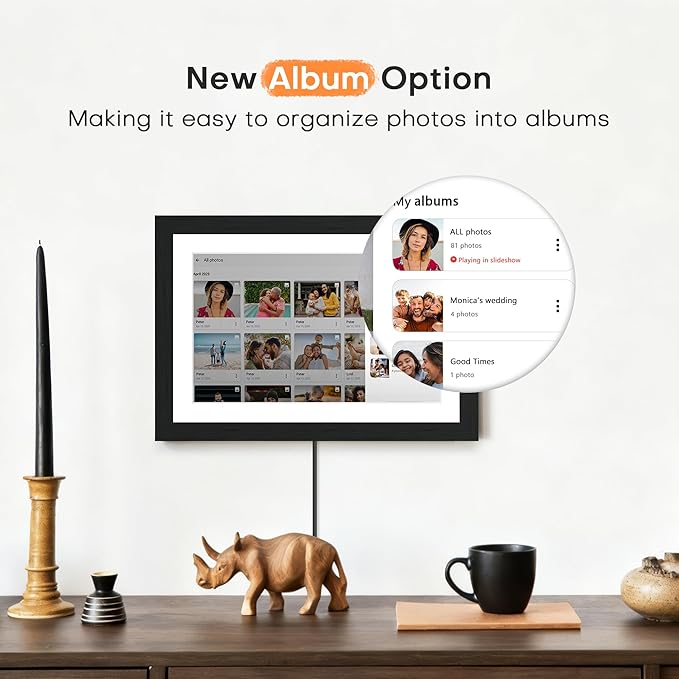 Digital Picture Frame, Frameo Digital Photo Frame WiFi, 10.1 Inch Electric Frame 1280 * 800IPS Touch Screen, 32GB Memory, Auto-Rotate, Share Videos Pictures, Gifts for Women, for Mom, Black Wooden