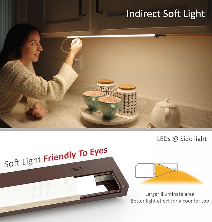 LED Under Cabinet Lighting Hardwired or Plug in, 12 Inch 6W, Dimmable 5 Color 2700K/3000K/3500K/4000K/5000K, Linkable Eyes Care Design Counter Lights for Kitchen, Sink, ETL Listed, Bronze
