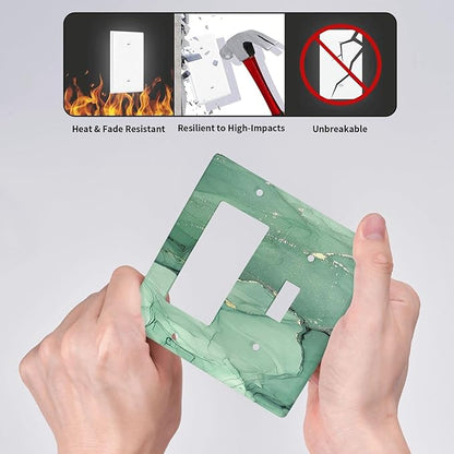 Outlet Covers Simple Green Marble 1 Toggle 1 Rocker Combination Decorative Wall Plate Electrical Switch Plates Light Switch Cover Plate for living Room Office Decor