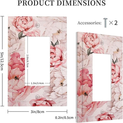 Decorative Outlet Covers Ink Pink Peony Flower Rustic Floral 1 Gang Rocker Light Switch Cover Plate Single Decora Light Switch Covers Wall Plate Faceplate for Home Decor （2 Pack）