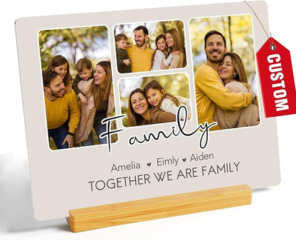 Custom Photo Prints - Metal Desktop Picture Frame with Photos & Name & Wooden Base Personalized Gifts for Family Friends and Lovers, Optional Multiple Sizes