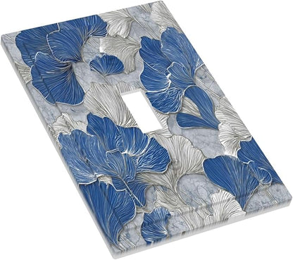 Abstract Blue Marble Plant Leaves 1 Gang Single Toggle Decorative Light Switch Covers Electrical Faceplate Switch Plates for Bathroom Kitchen Home