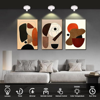 Wireless Spotlight Battery Operated, Picture Light with Remote, LED Accent Spot Light for Indoor Plant Tree, Display Puck Lights, Stick Uplighting for Painting Dartboard Wall Decor Artwork Photo