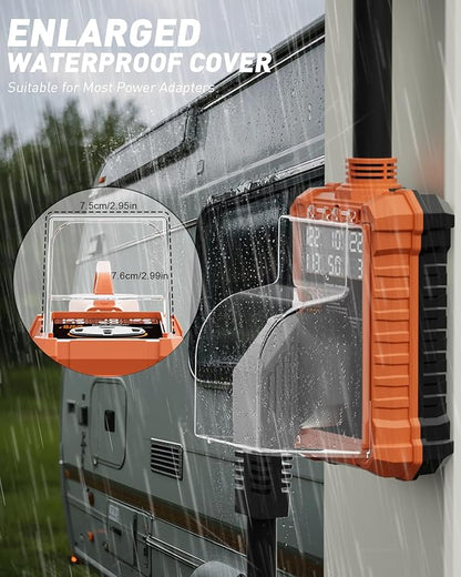 RV Surge Protector 50 Amp with Digital Display & Auto-Shutoff, 16,000J Circuit Analyzer, Real-Time Voltage Current KWH, Waterproof RV Power Surge Protector for Camper, Motorhomes