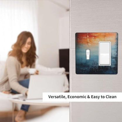 Blue Orange Abstract Modern Minimalist Oil Painting 2 Gang Combo 1 Toggle 1 Rcoker Light Switch Covers Decorative Switch Plates Electrical Switch Plates and Outlet Covers for Home 4.5 X 4.5 IN