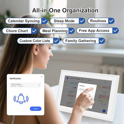 SSA 10.1" Smart Digital Calendar Family Hub | Touchscreen Display,Customizable Chore & Meal Planner, Grocery List, Schedule Planner Sync with Phone App, Ideal for Parents