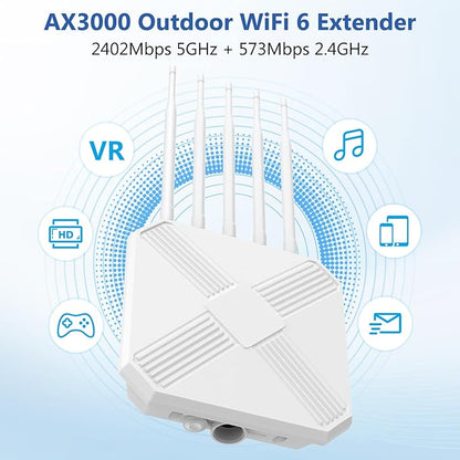 AX3000 Outdoor WiFi 6 Extender - Outdoor Access Point - Long-Range Dual Band WiFi, IP67/PoE/5 Antennas for Events, Commercial Use | Starlink-Compatible