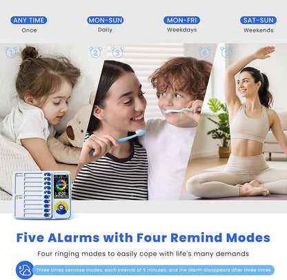 Mooking 5-in-1 Visual Timer, ADHD Tool for Kids|Adults, Visual Schedule for Kids with Autism, 12/24 Task Timer & Chore Chart Board, ADHD Tools with Daily Checklist for Home, School, Classroom - Blue