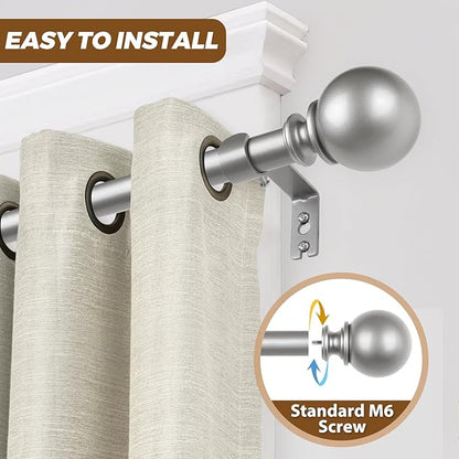 KAMANINA Curtain Rods for Windows 48 to 84 Inches, Antique Silver Curtain Pole 32 to 86 Inches (2.6-7.1ft), 7/8 Inch Decorative Drapery Rods with Round Finials