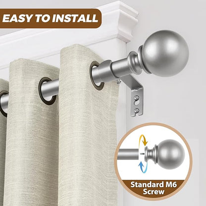 KAMANINA Long Curtain Rods for Windows 66 to 120 Inches (5.5-10ft), Silver Heavy Duty Curtain Rod, 7/8 Inch Decorative Drapery Rod with Round Finials