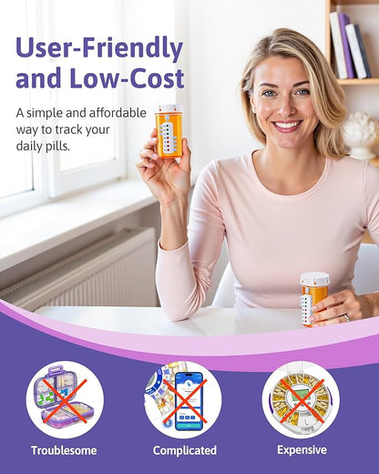FEATY Pill Reminder for Meds Bottles, Arthritis-Friendly Pill Tracker with Anti-Slide Design, Reusable Medication Tracker for Pet Meds Without Filling, Compact Medication Reminder, 3 Packs