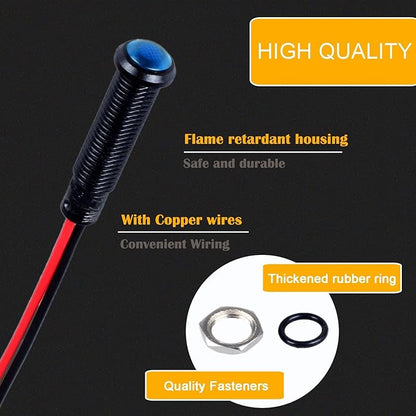 5pcs 6mm LED Indicator Light Plastic Black Signal Dot Lamp 110-220V AC 1/4" Mounting Hole Size with 15cm/5.9in. Wire (Blue LED)