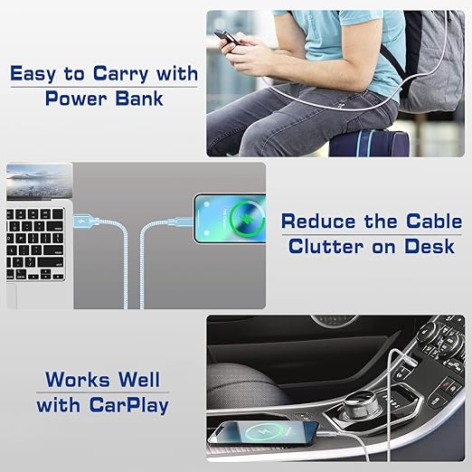 [Apple MFi Certified] Short iPhone Charger 1ft 3Pack,USB A to Lightning Cord Nylon Braided 12 Inch Fast Charging iPhone Cable Compatible with iPhone 14 13 12 11 Pro/Max/Mini Xs SE2/iPad for Car