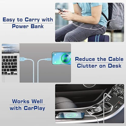 [Apple MFi Certified] Short iPhone Charger 1ft 3Pack,USB A to Lightning Cord Nylon Braided 12 Inch Fast Charging iPhone Cable Compatible with iPhone 14 13 12 11 Pro/Max/Mini Xs SE2/iPad for Car