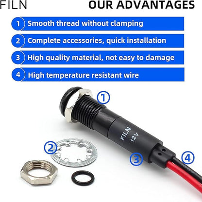 5Pcs 8MM (5/16'') led Indicator Light 12V 24V Metal Indicator Waterproof ip67 Applicable to car Coffee Machine Pilot Lamp (12V-Black Anodized-Red Green Yellow Blue White 5Pcs)